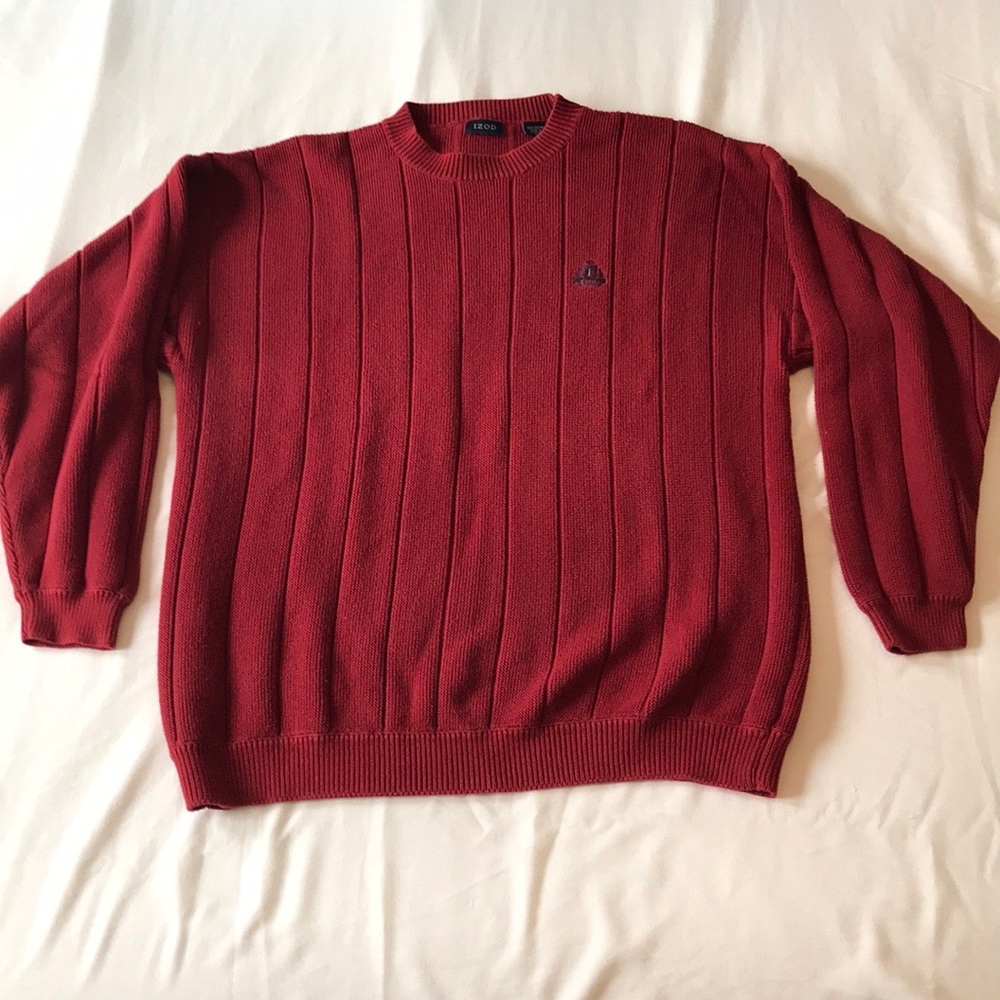 IZOD Men's Red Crewneck Ribbed Sweater, XL